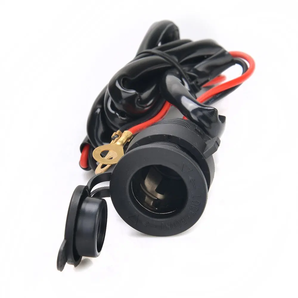 Waterproof 12V-24V Car Motorcycle Female Cigarette Lighter Power Socket Outlet with 1.5M Fuse Line Wire for GPS Cellphone MP3