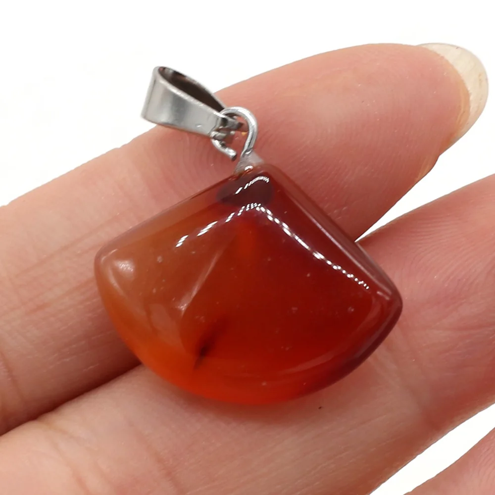 Natural Rose Quartzs Red Agates Pendant Sector Shape Stone Pendant for Making DIY Jewelry Necklace Size 20x23mm