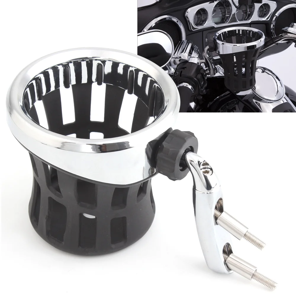 Motorcycle Chrome Driver Drink Holder Handlebar Mounted Cup Holder For Harley Davidson Dyna Street Bob Electra Glide 1996-Up