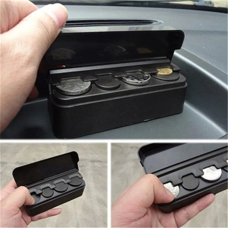 Black Plastics Car Coin Organizer Case Loose Change Money Storage Box Container Money Coin Holders Organizer Moeda 4 Grid