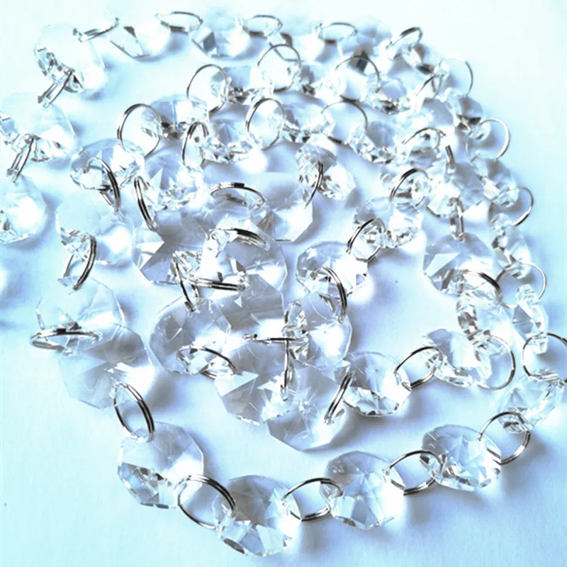 Top Quality 5meter 14mm Clear Crystal Octagon Beads Strands Garlands for Chandelier Parts, Wedding & Home Decoration Accessories