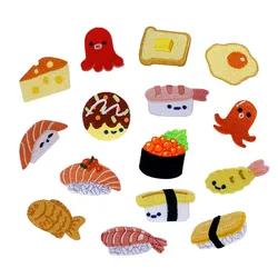 Japan Sushi Food Egg Lovely Embroidery Patch For Clothing DIY Badge Iron on Patch Stripes Stickers For Kids Apparel Appliques