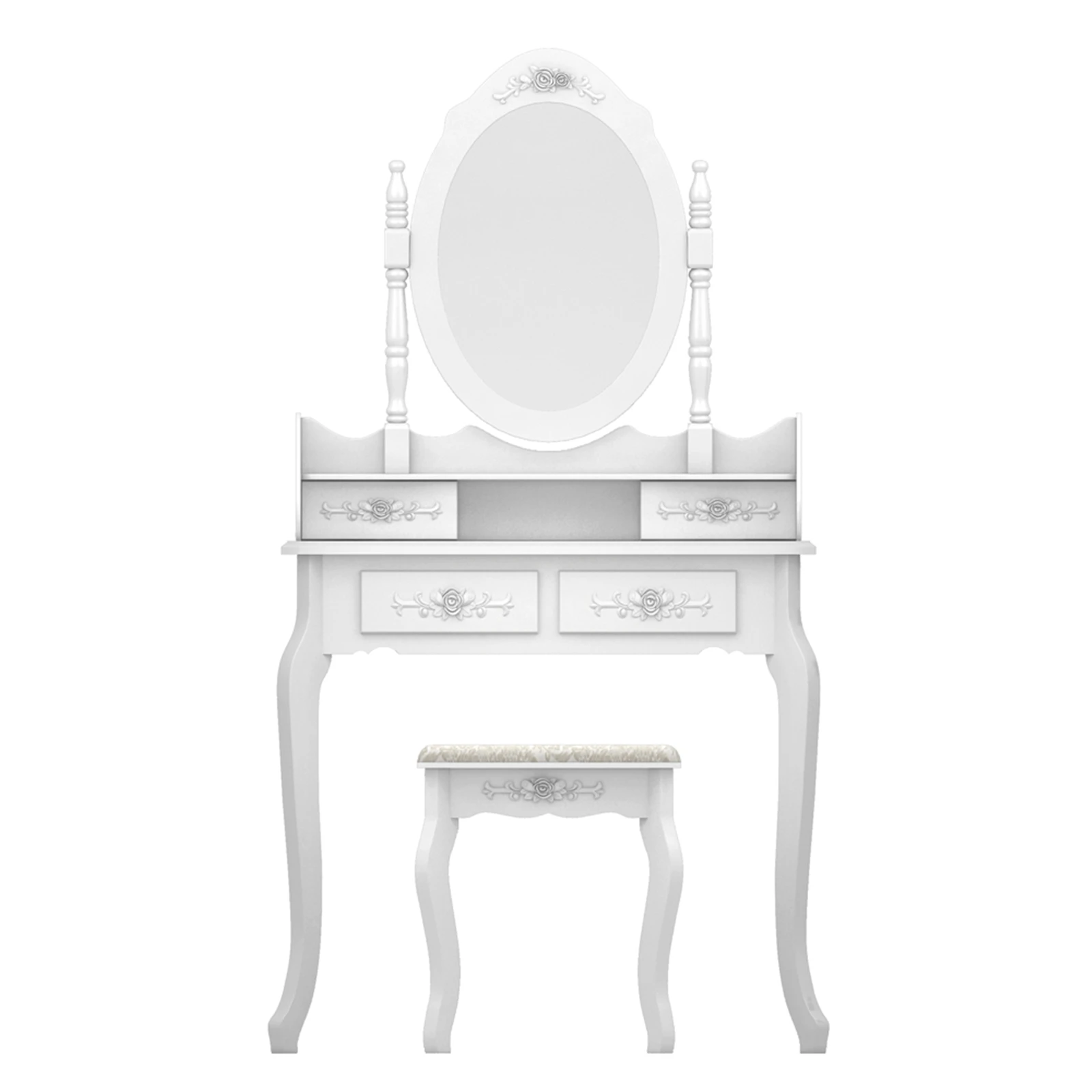 Dressing Table Modern Concise 4-Drawer 360-Degree Rotation Removable Mirror Dresser White with Dressing Table Stool