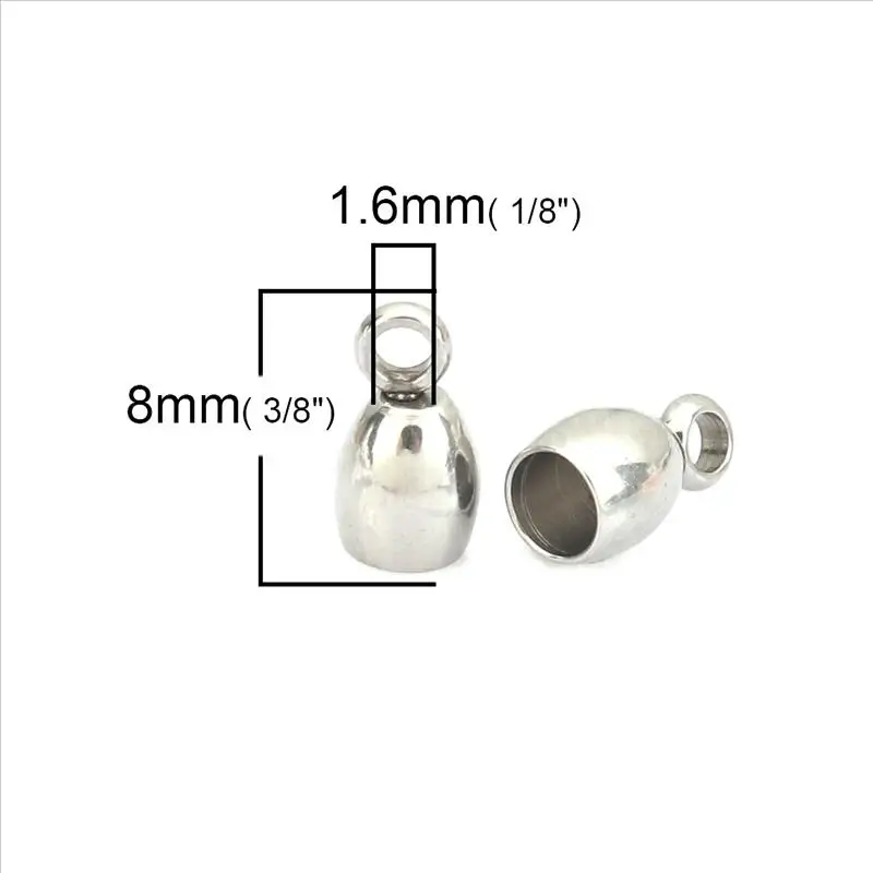 DoreenBeads 304 Stainless Steel Cord End Caps Clock Metal Findings For DIY Necklace Jewelry Making (Fits 3mm Cord) 8x4mm 10 PCs