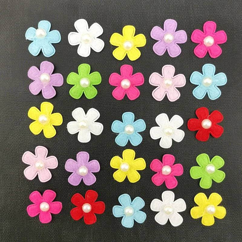 (100 sztuk/paczka) 25mm mieszane kolory płatki pereł dekoracja kostiumów ręcznie robione Diy rzemiosło nakrycie głowy dla dziewczyny element ubioru sztuczny kwiat — zdjęcie 5