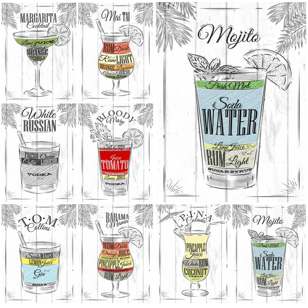 Bar Bartending lista de bebidas cuadros de pared para cocina habitación bebidas alcohólicas cartel nórdico cuadro sobre lienzo para pared sin marco