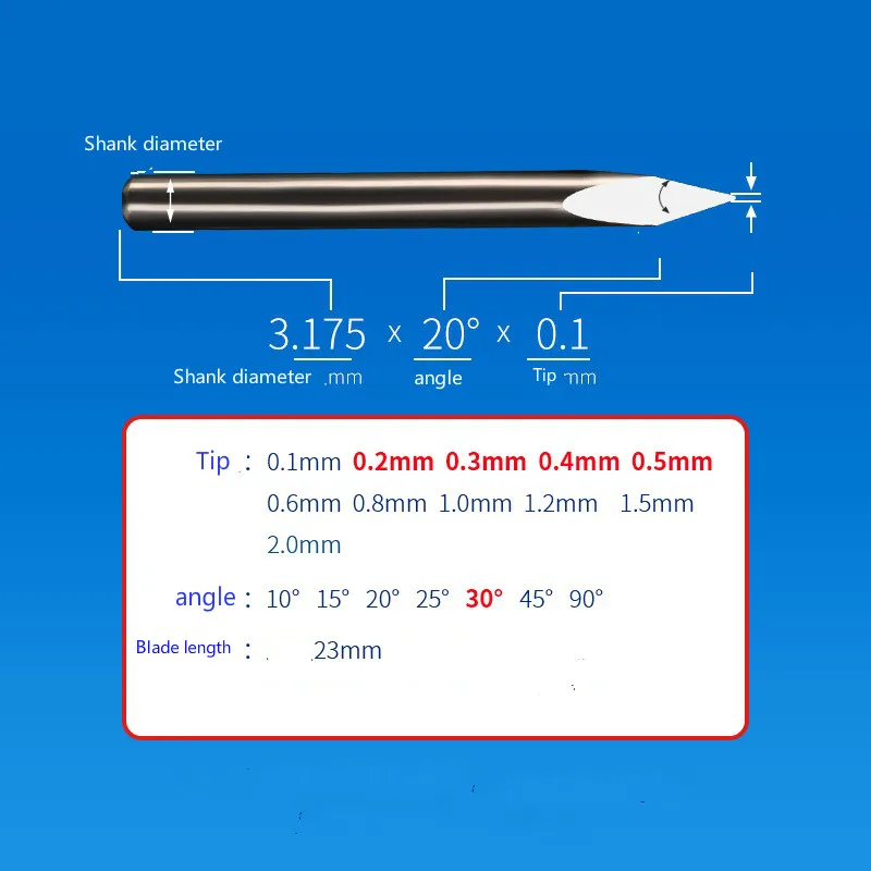 텅스텐 강철 3.175mm 삼각형 날카로운 칼 센터 스트레이트 칼, 옥 조각 칼 CNC 컴퓨터 조각 공작 기계