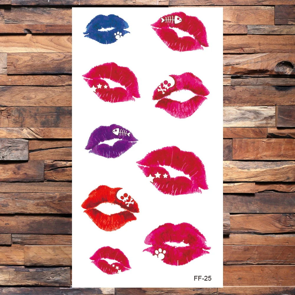 Sexy Colored Lips Temporary Tattoos For Womens Love Graphics Fake Tattoos Sticker Black Word Creative Fun Tatoo Arm Ankle Thighs