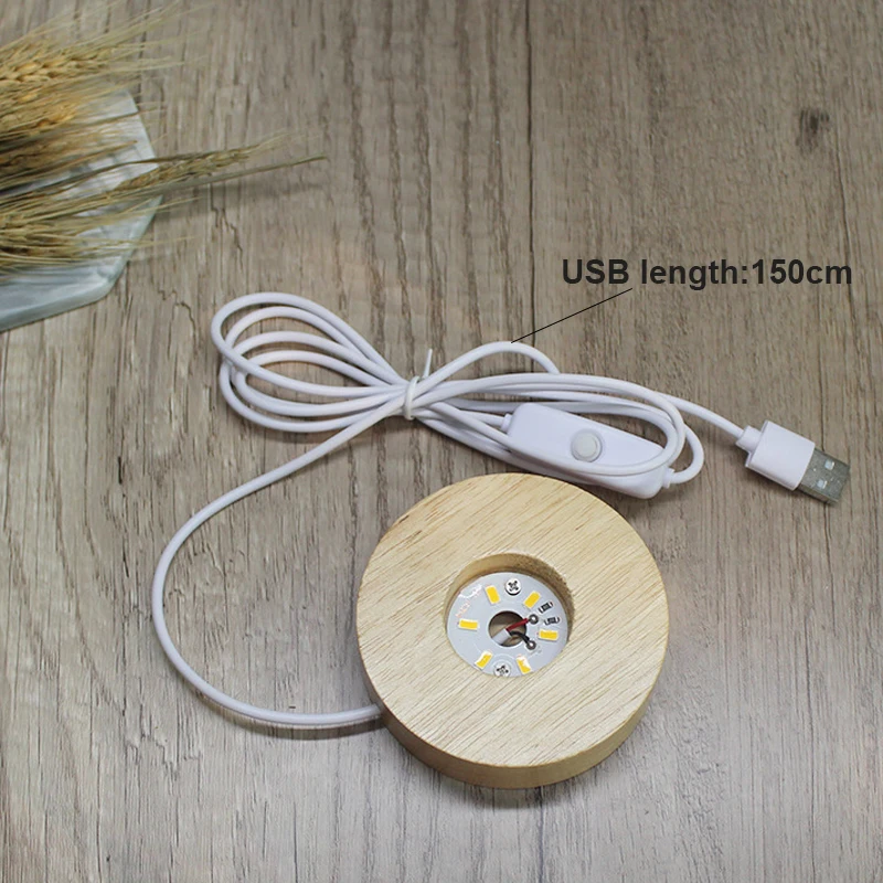 Base per lampada in legno 3D rotonda USB luce notturna calda supporto base display a LED per sfera sfera di cristallo accessori per illuminazione