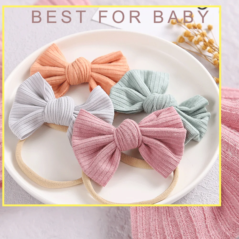 1pcs Candy Color Bow Baby Girl Headband Bowknot Elastic Hairband for Child Girls Headwrap Ribbed Headwear Baby Hair Accessories