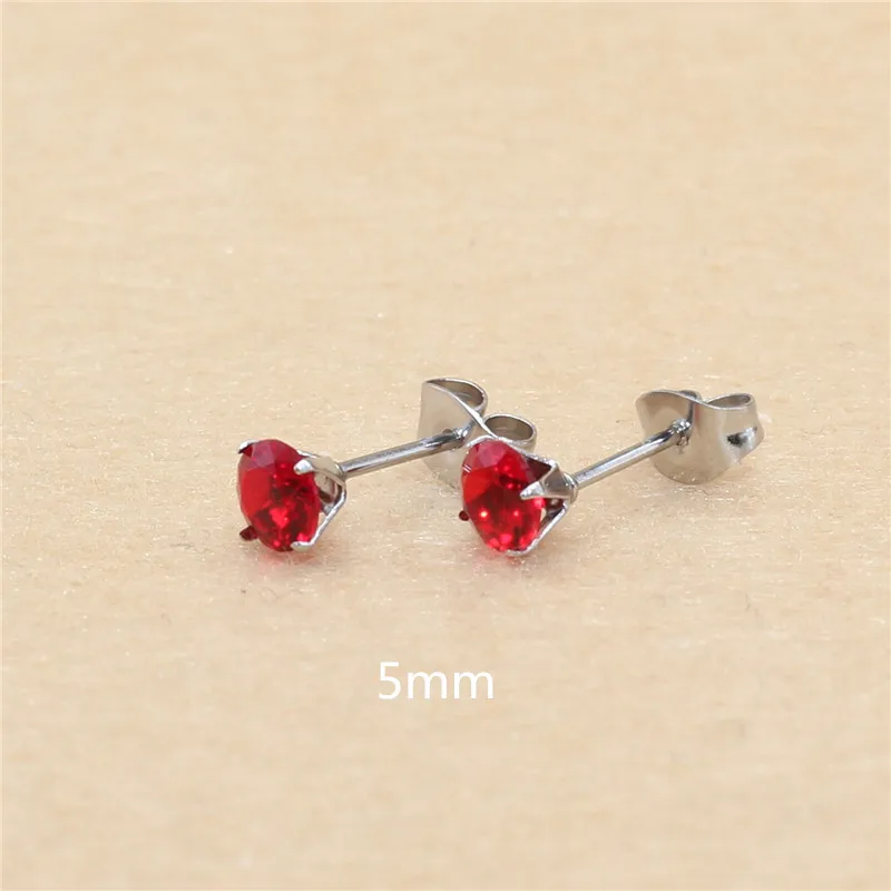5mm AAA Round Colorful Pink Zircons Steel Needle Stud Earrings With Brief Jewelry 20 Colors For Choose No Allergy Gift