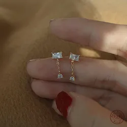 925 스털링 실버 한국어 간단한 기질 기하학 지르콘 스터드 귀걸이 여성 도금 14k 골드 웨딩 쥬얼리
