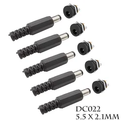 10Pcs (5Pairs) DC022 5.5 x 2.1mm 12V 3A DC Power Socket Plastic Male Plugs Female Socket Panel Mount Jack 5.5*2.1M Connector