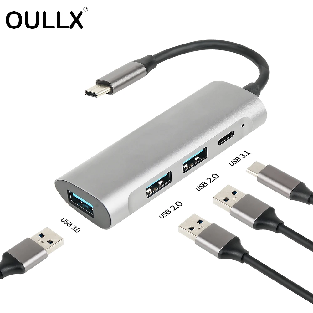 

OULLX Type C Hub USB-C Docking Station USB3.0 1 To 4 HUB 4-Port Plitter OTG Aluminum Alloy For Macbook Huawei Notebook Adapter