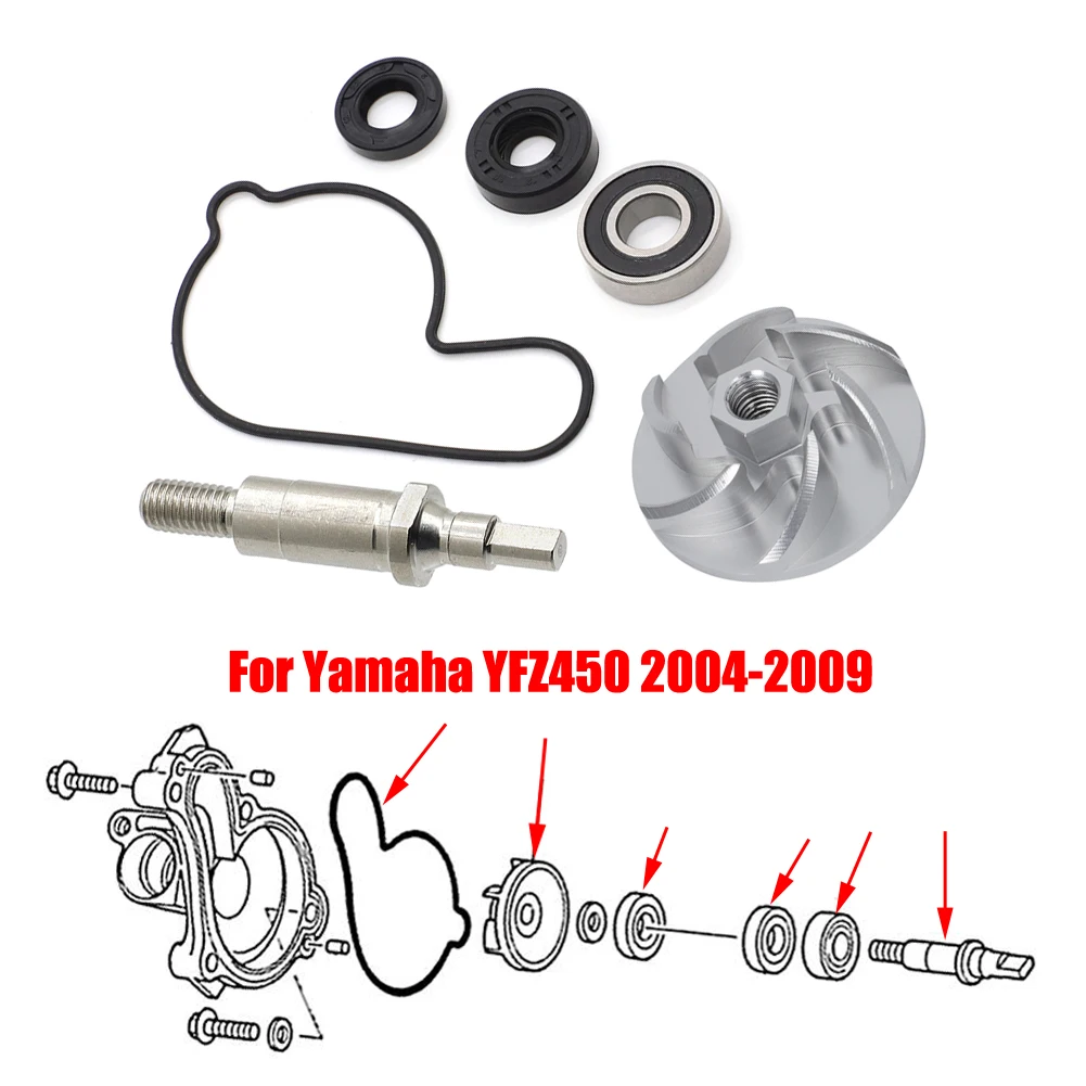 Impulsor de bomba de agua para Yamaha YFZ450 YFZ 2004 ATV, Kit de reconstrucción de rodamientos con junta de eje, 2009-450