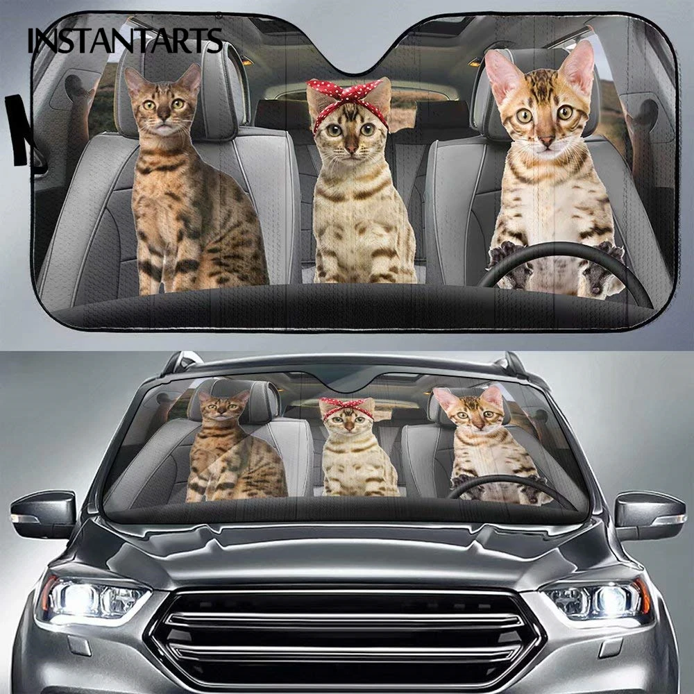 

INSTANTARTS Car Front Window Visor Black Cat Print Car Bule Seahorse Pattern Windshield Sunshade Floating Coral Auto Sun Shade