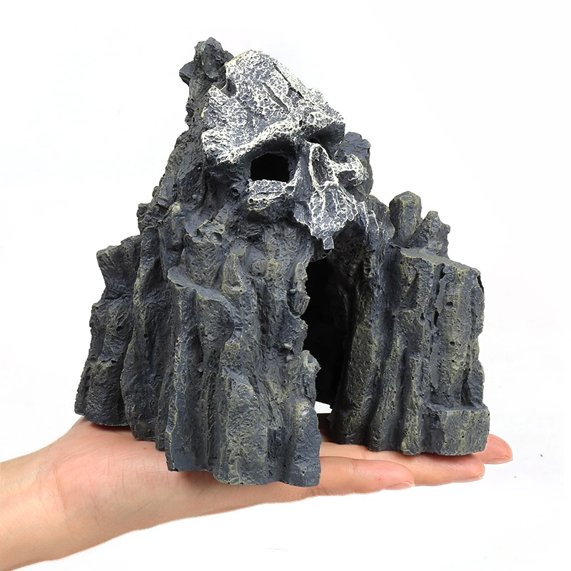 Aquarium Ornament Rockery Hiding Skull Mountain Cave Landscape Fish Tank Decor