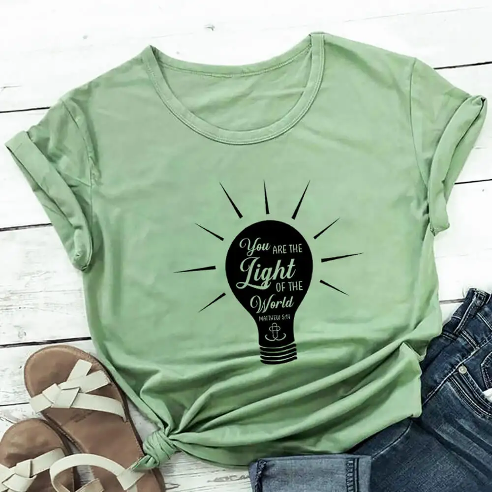 

You Are The Light of The World 100%Cotton Women Tshirt Christian Shirt Unisex Summer Casual Short Sleeve Top Faith Shirt