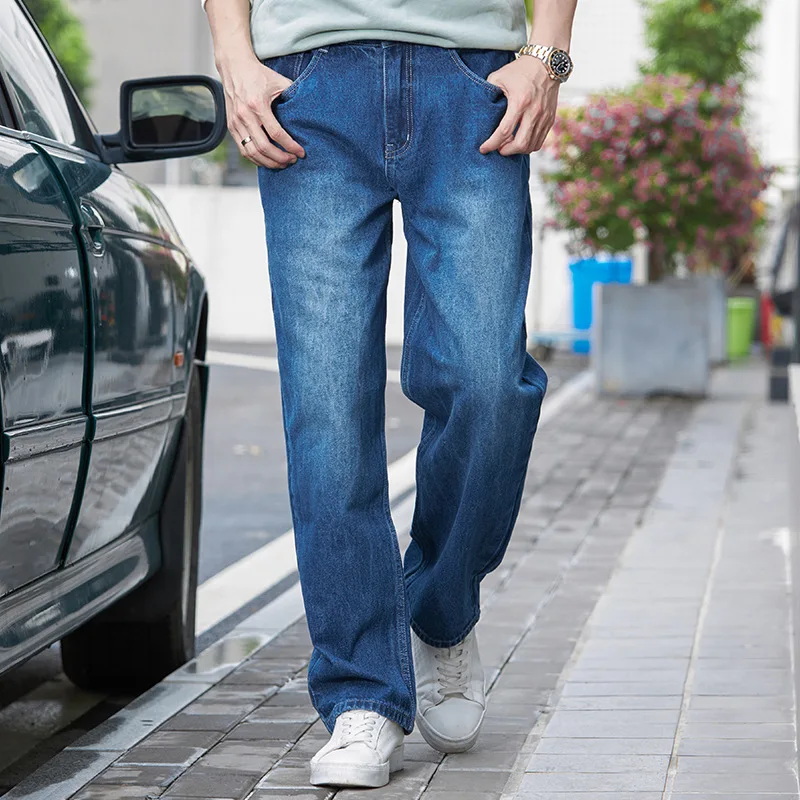 Autumn And Winter Men's Straight Large Size Loose Fit Jeans Blue Wide Leg Denim Pants Hip Hop Leisure Streetwear Brand Trousers