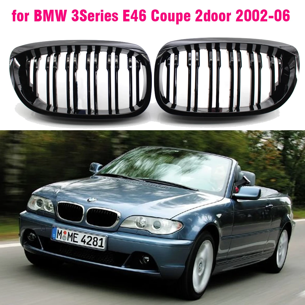 

Car Kidney Grill Front Bumper 2 Slat Line Gloss Black Racing Grill for BMW E46 Coupe 325Ci 330Ci LCI 2door 2003-2006