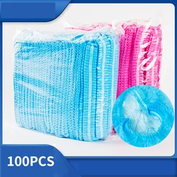 100Pcs Disposable Hat Round Non-Woven Headgear Dust-Proof Chef Food Factory Workshop Anti-Hair Fall Cap