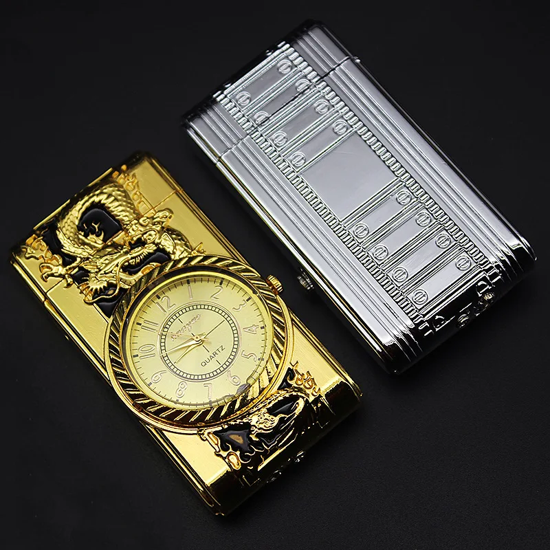 Luxurious Gold Watch Jet Lighter Led Inflated Torch Turbo Gas Windproof Cigarette Metal Lighter Gift For Man Smoking Accessories