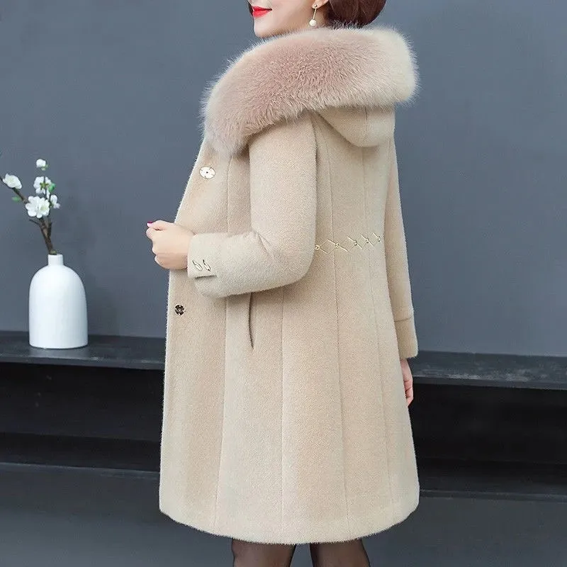 Middle Aged Women\'s Winter Jacket 2023 Long Imitation Mink Velvet Cashmere Coat High Quality Middle Age Female Woolen Coat W2375