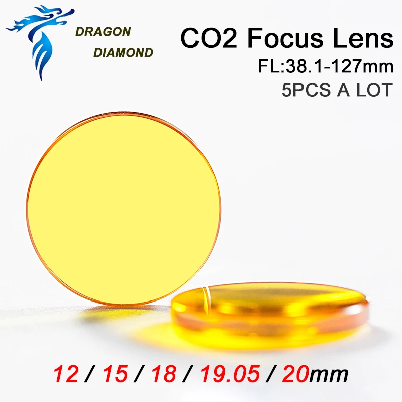 5pcs/Lot Co2 Laser Focus Lens USA CVD ZnSe 12mm 15mm 18mm 19.05mm 20mm Dia 38.1-127mm For Co2 Laser Engraving Cutting Machine