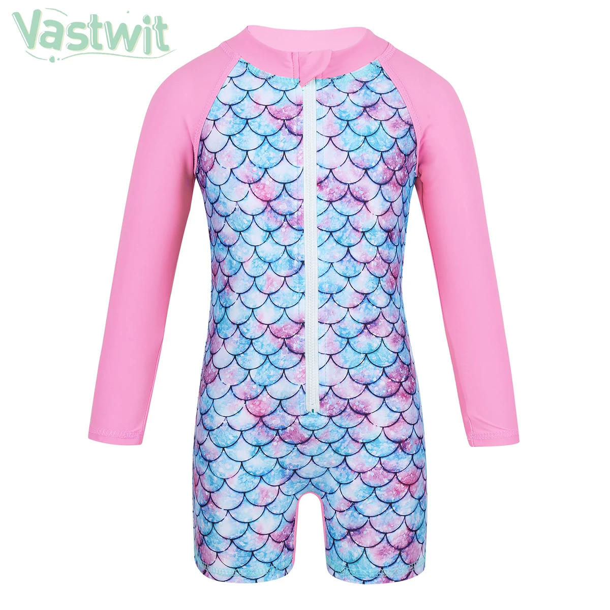 

Toddler Baby Girls Kids Long Sleeve Mermaid Fish Scales Printed UV UPF 50+ One-Piece Swimsuits Beachwear Swimming Suit Swimwear