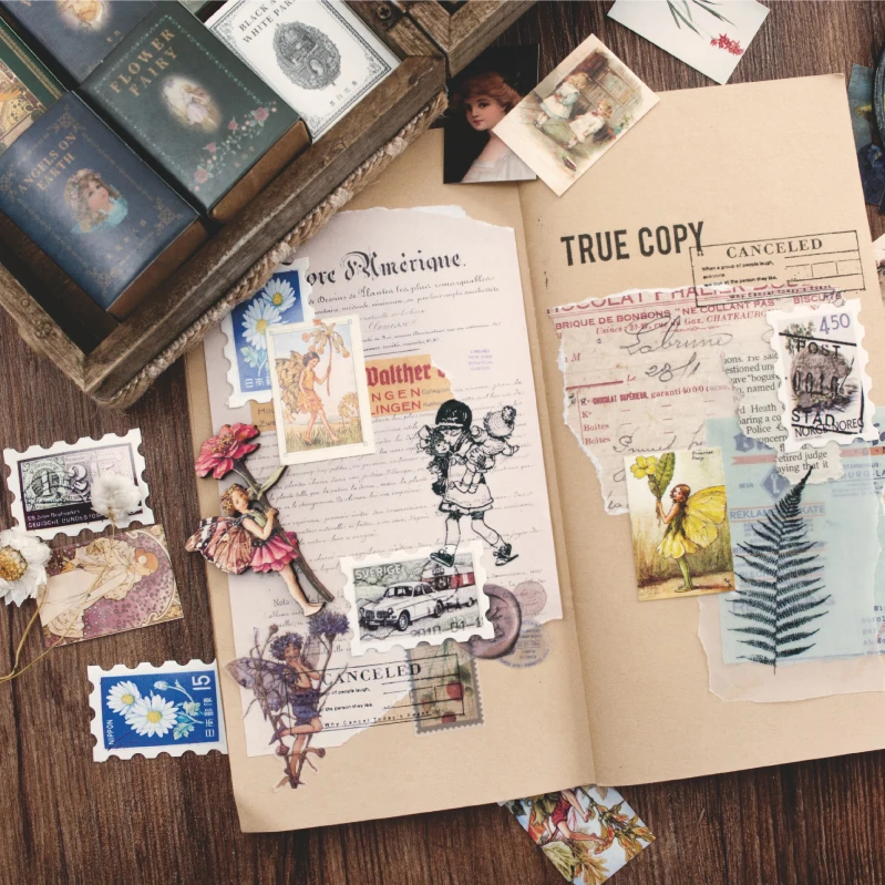 100pcs Vintage Stamp Book collection series Kraft Paper Mini Greeting Card Postcard Letter Envelope DIY Decoration LOMO Cards