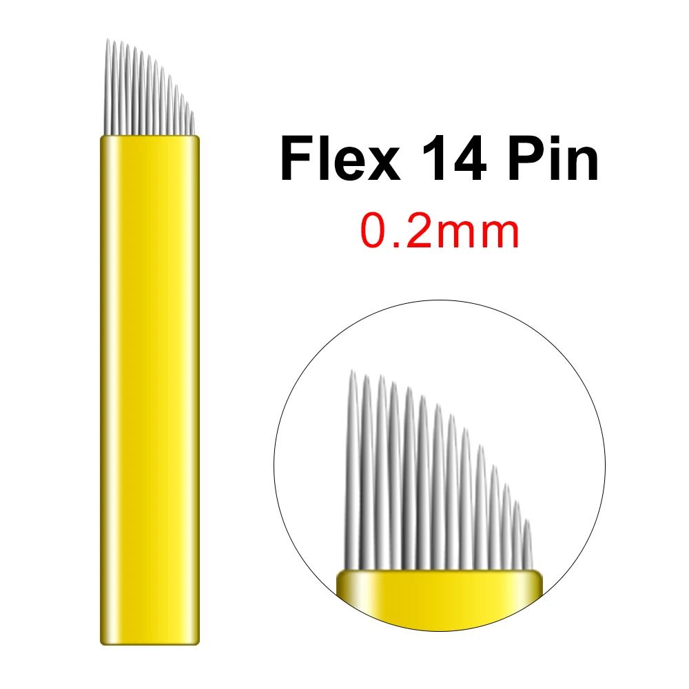 

Microblading Eyebrow Needle Micropigmentation Flex 14 F Pin Extreme Thin 0.2mm 100pcs Disposable Yellow Semi-Permanent Needle