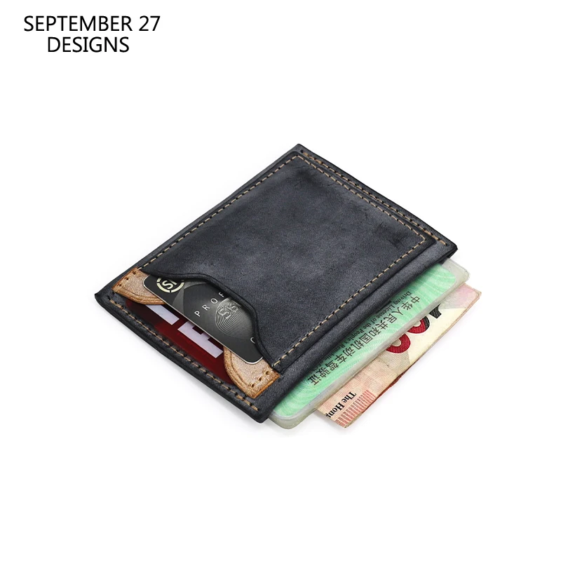 Slim Credit Card Wallet Genuine Leather Luxury Handmade Retro Fog Color Mini ID Driving License Bus Card Set Small Purse