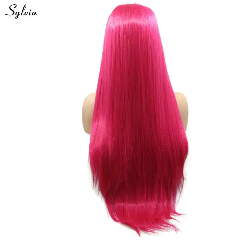 Sylvia Rose Red Synthetic Hair for Women Glueless Natural Look Dark Pink Lace Front Wigs Drag Queen Halloween Replacement Wig