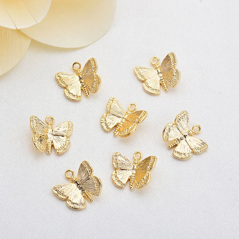 (1607)10PCS 11*10MM 24K Gold Color Brass Butterfly Charms Pendants High Quality Diy Jewelry Findings Accessories wholesale