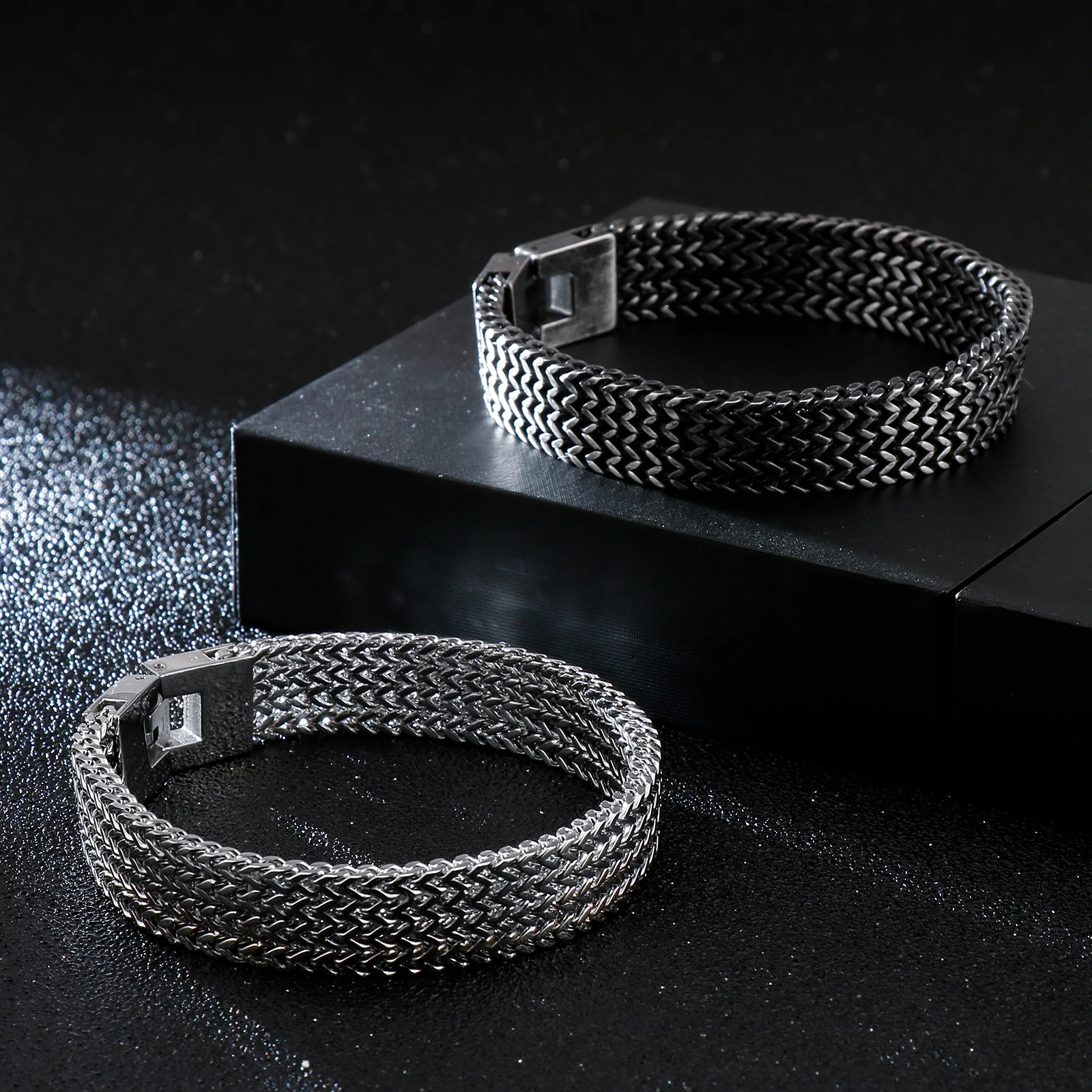 Fongten 13mm Mesh Chain Bracelet For Men Stainless Steel Watch Strap Chain Bracelet Bangle Hiphop Male Multiple Color Jewelry