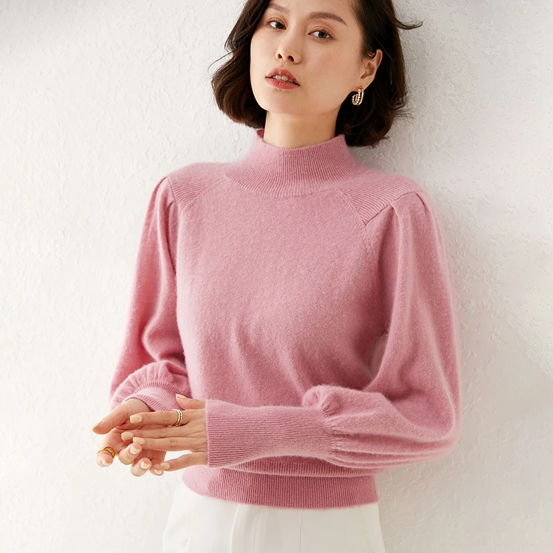 2024 Autumn And Winter New Cashmere Sweater Women Half High Neck Pullover Casual Fashion Knitted Top Women Plus Size Jacket Warm