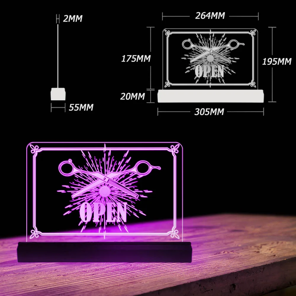 Barber Shop LED Open Sign for Business Displays Barber Accessory Scissor Emblem Light Man Club Reception Decorative Signs Lights