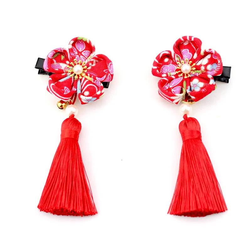 

Japanese Style Kanzashi Hair Pin Clips Tassel Bead Flower for GirlFestival Coming of Age Sakura Kimono Yukata HW022