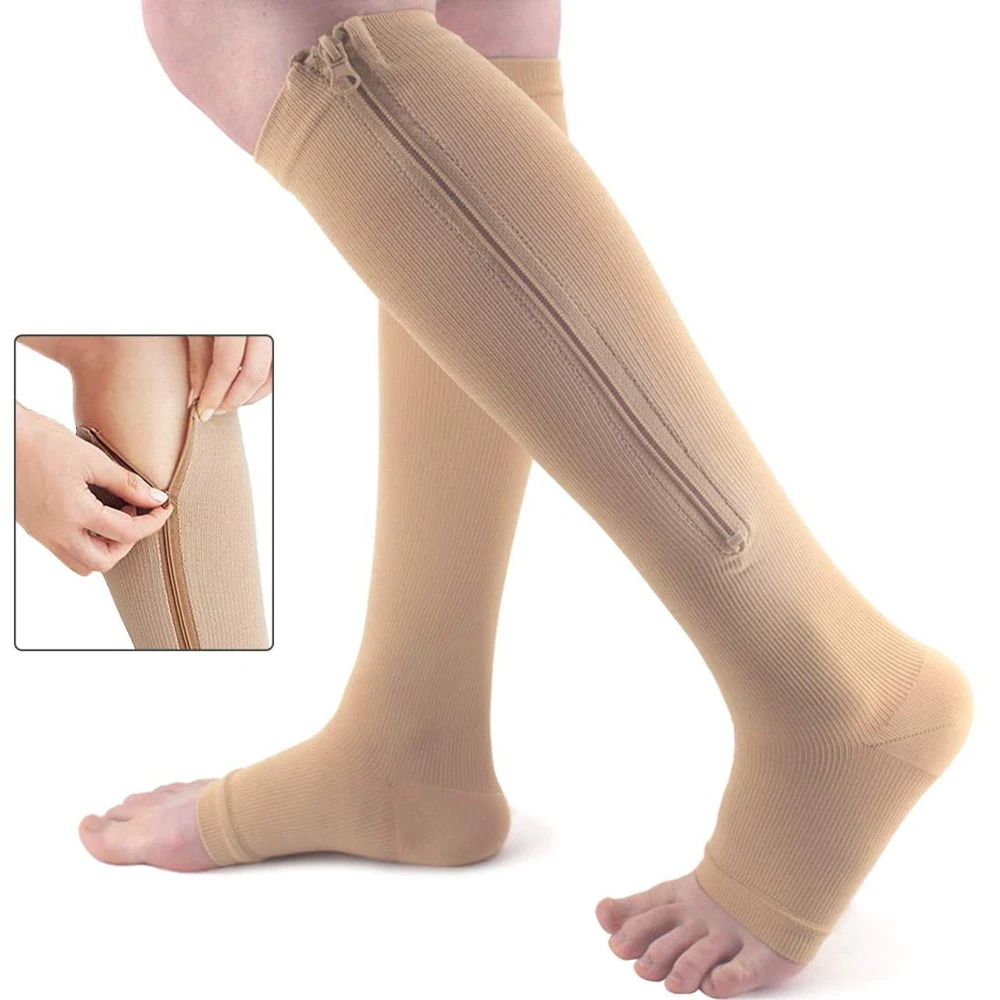 

Women Burn Fat Zipper Compression Stockings Knee High Slim Sleeping Beauty Leg Prevent Varicose Veins Socks 2021 New Fashion