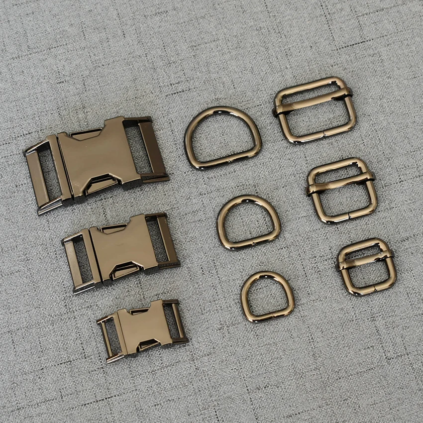 

10 Sets 15mm/20mm/25mm Webbing Metal Hardware D Ring Adjuster Belt Strap Slider Release Buckle For Dog Collar DIY Accessory