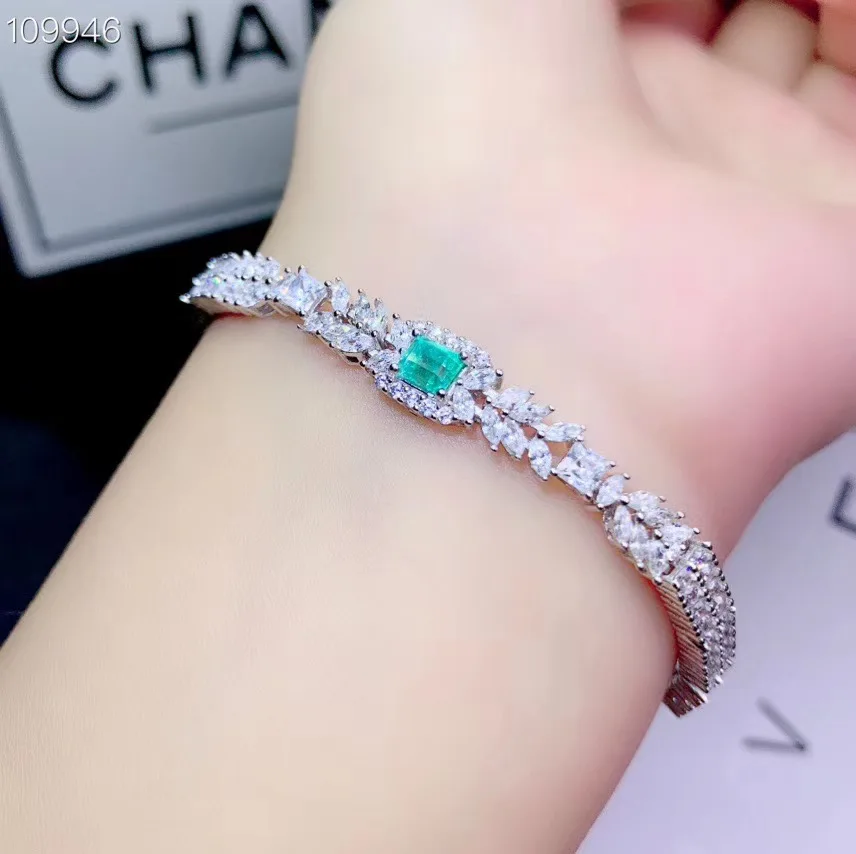 KJJEAXCMY boutique jewelry 925 sterling silver inlaid Natural emerald ladies hand bracelet support detection luxurious
