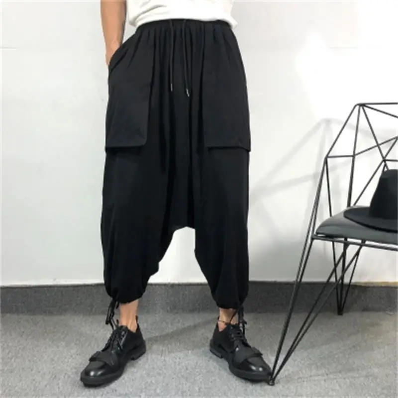 Spring and summer dark designer loose hanging stall stretch harun trousers Japanese street style trousers