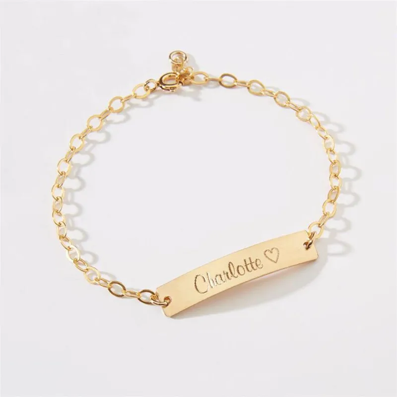 

Customized Link Chain Bracelets Engrave Name Date ID Bracelet Stainless Steel Engrave Bangles For Women Baby