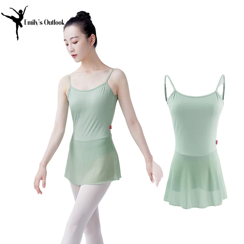 Women\'s  Skirted Leotards Dance Dress for Ballet Aerobics Adults Camisole Adjustable Strap Removable Chest Pad Gymnastic Outfit