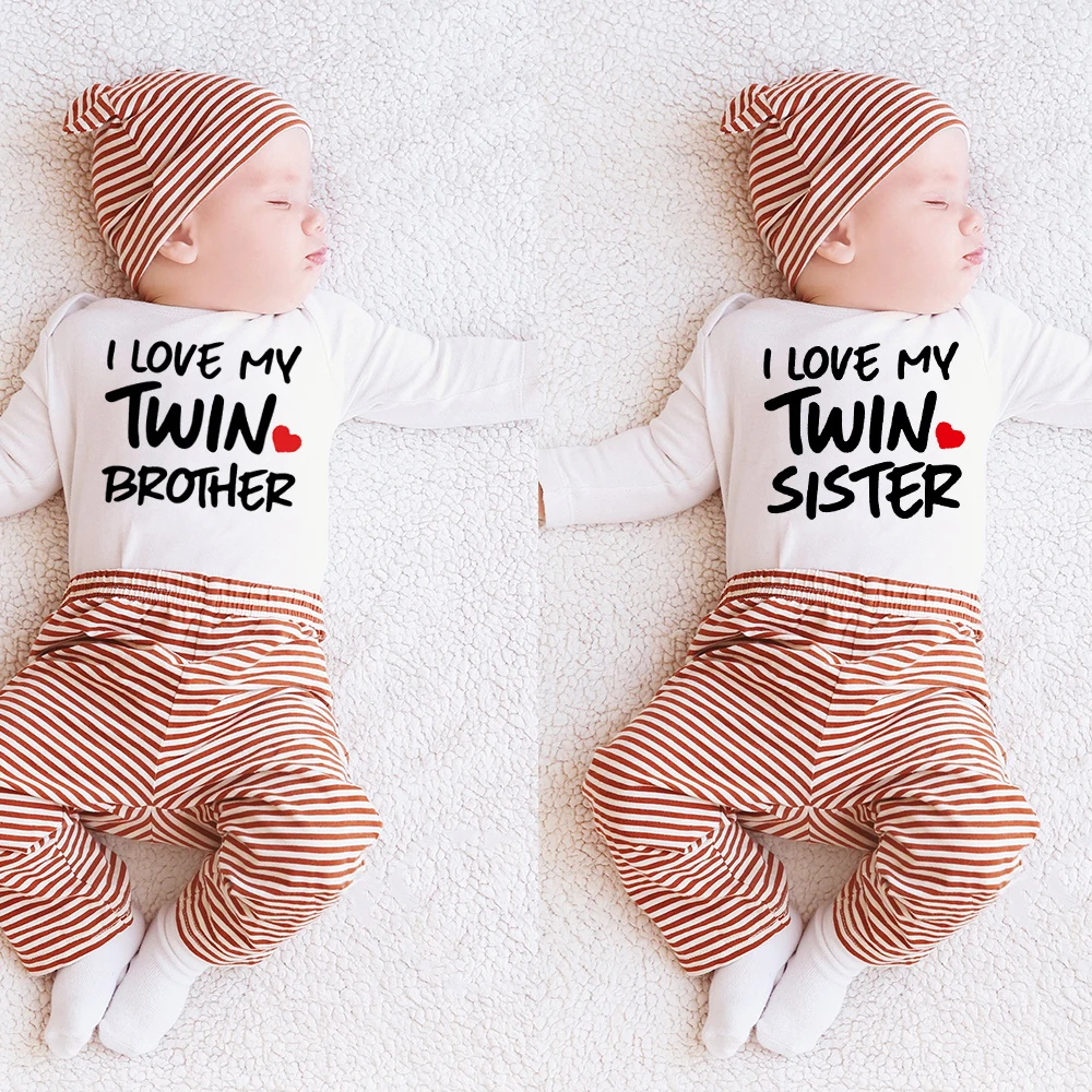 Newborn Infant Baby Boy Girls Bodysuit TWIN SISTER TWIN BROTHER Printing Jumpsuit Clothes Outfits Baby Twin Shower Gift