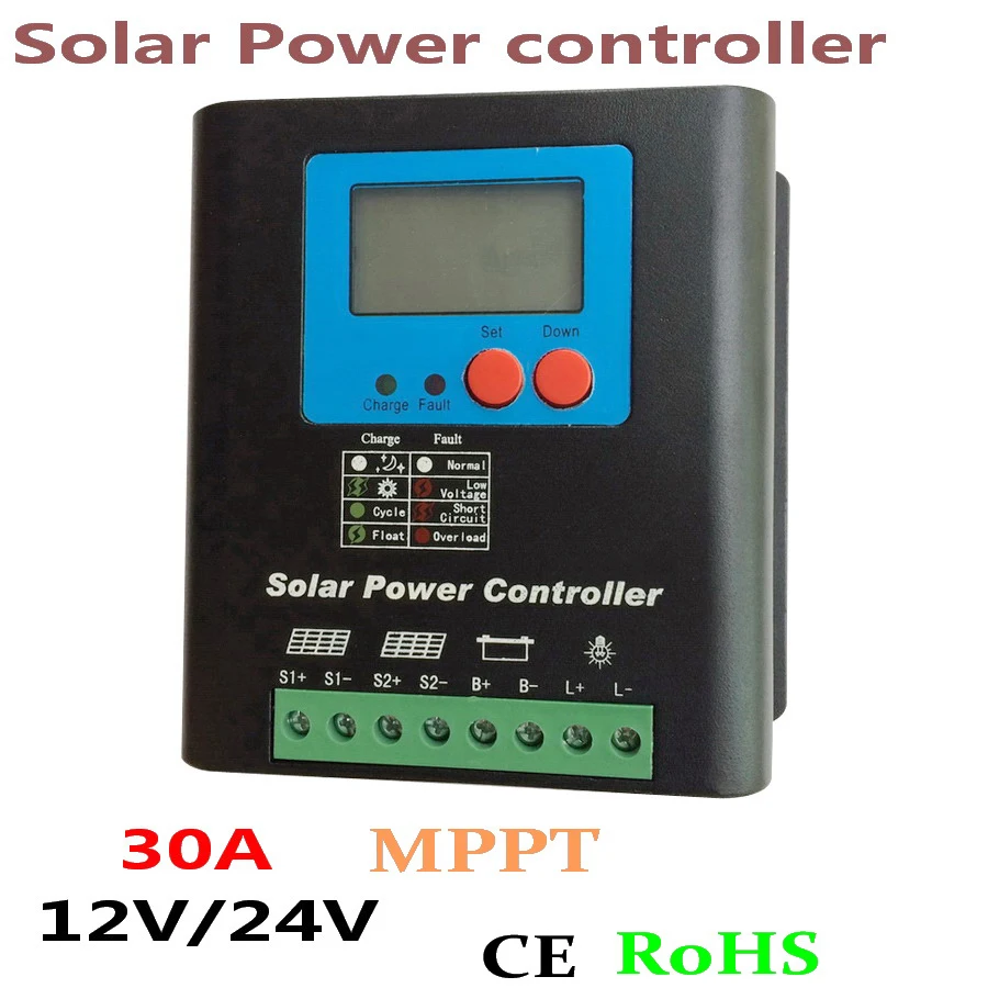 

30A 12V/24V Auto Solar charge controller MPPT , 12V Solar Battery Regulator for 360W PV Panel, 24V Battery for 720w panels