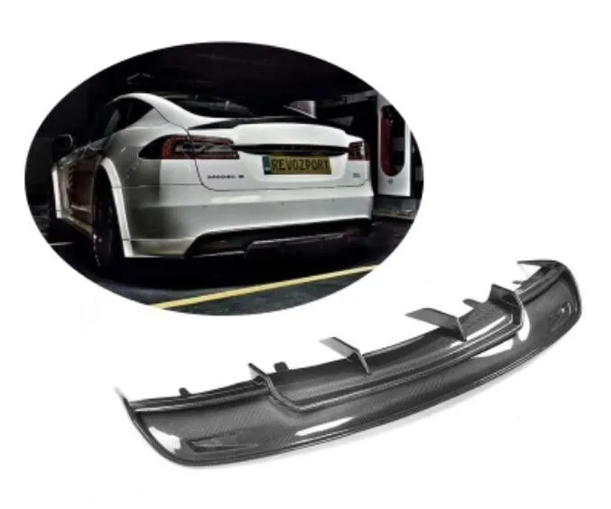 Revozport-Style Carbon Fiber  Rear Bumper Lip, Auto Car Diffuser Fits For Tesla Model S 2014 2015 2016