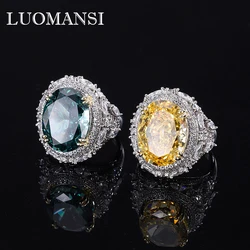 Luomansi 12*16MM Mint Green Yellow High Carbon Diamond Retro Ring Woman S925 Silver High Jewelry Wedding Party Birthday Gift