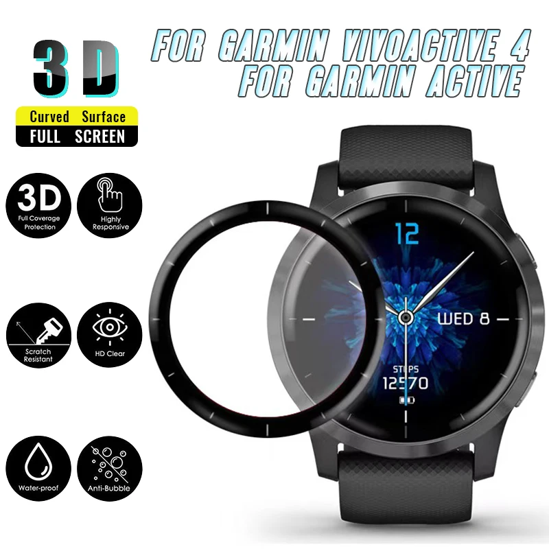 Screen Protective Film For Garmin Active / Vivoactive 4 Smartwatch 3D Curved Soft Edge Full Coverage Clear Protector Accessories
