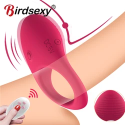 Wireless Remote Control Cockring Vibrator Clitoris Stimulation Sleeve for Penis Ring Sex Toys for Men Male Chastity Cock Rings